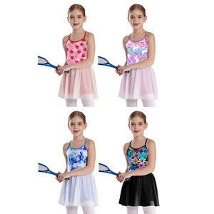 Kids Girls Tennis Golf Sports Dresses Printed Badminton Cheerleading Dress - Picture 1 of 5