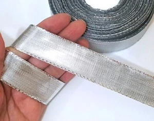 1 inch / 25mm wide - 33 yds /30 mt Silver Metallic Ribbon w/ edge MR13 - Picture 1 of 8