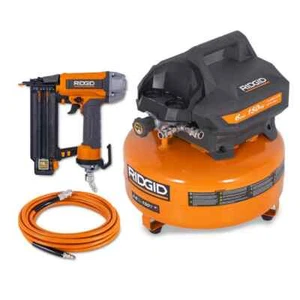 RIDGID 6 Gal. 150 PSI Electric Pancake Air Compressor w/18ga Brad Nailer & Hose - Picture 1 of 15