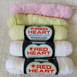 Lot of 4 Pompadour Yellow & White Sport Fine Weight #2 Yarn 2oz Skeins Red Heart - Picture 1 of 24