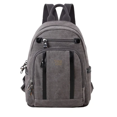 TROOP London grey classic canvas small backpack rucksack bag womens satchel tote - Image 1 of 4