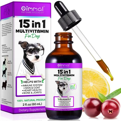 OIMMAL 100% Natural Liquid 15 in 1 Multivitamin Drops Health Supplements for Dogs/Cats