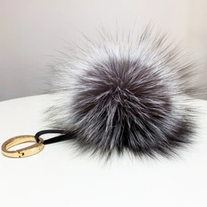 Bolso de llavero pompón bola de piel de zorro de plata real de 15 cm/6" dije teléfono colgante borlas - Imagen 1 de 3