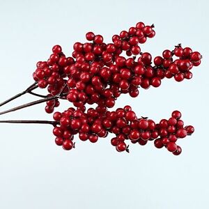 10Pcs Holly Berry Stems Artificial Reusable Xmas Tree Simulated Berry Stems Red