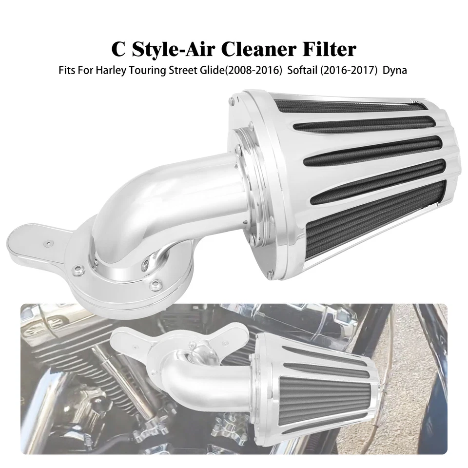 Chrome Cone Air Filter Gray Intake For Harley Touring Road Electra Glide 08-2016 - Image 1 of 4