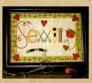 Sewing Stitchery Framed Pattern Primitive Cottage - Picture 1 of 3
