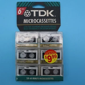 Vintage TDK Microcassette MC60 6 Pack of New Unused Cassettes NEW OLD STOCK - Picture 1 of 2