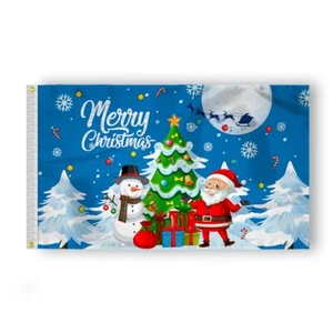 AGAS Merry Christmas Flag with Tree, Santa, Snowman, Gifts on Blue-Multiple Size - Picture 1 of 31