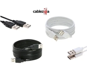 USB Cable 2.0 A Type Male M/M Cord Date Speed Wire 3 6 10 15 FT Black White Lot - Picture 1 of 21