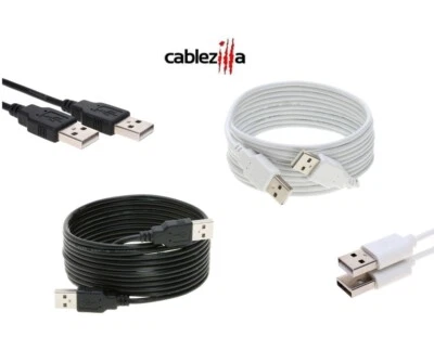 USB Cable 2.0 A Type Male M/M Cord Date Speed Wire 3 6 10 15 FT Black White Lot - Image 1 of 4