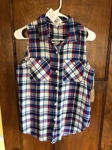 Hippie Laundry S  NWT Women's Lightweight Plaid Sleeveless Flannel Top - Picture 1 of 8