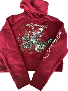 Ed Hardy  Koi Fish Cropped Hoodie Juniors Girls Size Medium Color Wine - Picture 1 of 3