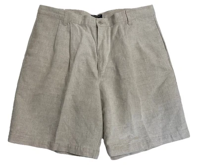 Pantalones Cortos Dockers Algodón Lino Para Hombre 38 Beige Plisado Frontal Chino 8" Relajado Foto 1 de 4