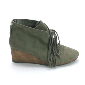 Dr. Scholl's Shoes Womens Bootie Ankle Classify Green Faux Suede Tassel Wedge 9 - Picture 1 of 10