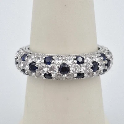 Vanna K 925 Sterling Silver Pave Lab Sapphire & CZ Eternity Ring Band Size 6 - Image 1 of 4