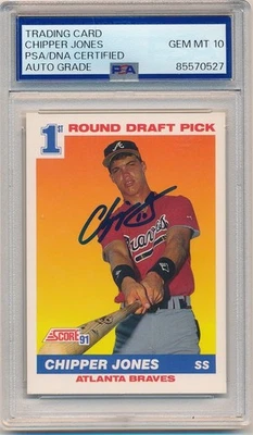CHIPPER JONES 1991 SCORE #671 RC ROOKIE SIGNED AUTOGRAPH PSA 10 GEM MINT AUTO SP - Image 1 of 2