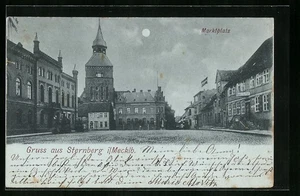 Mondschein-AK Sternberg / Mecklb., Marktplatz mit Röper´s Gasthof 1898  - Picture 1 of 2