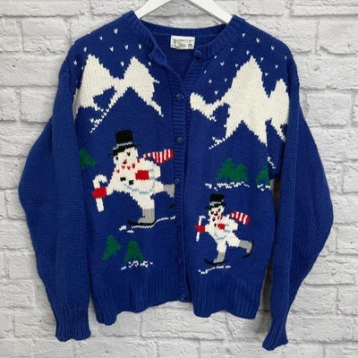 Cárdigan Suéter Vintage Hasting & Smith Navidad Azul Muñeco de Nieve Talla M Medias Foto 1 de 4