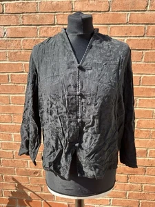 MONSOON SIZE UK 14 BLACK BLOUSE TOP SHIRT SLIM ORIENTAL 3/4 SLEEVE SILK WOMENS - Picture 1 of 10