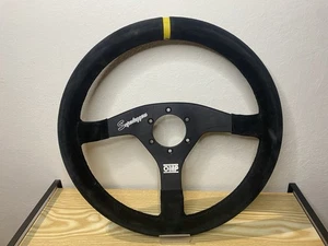 VOLANTE PIANO VELOCIT SUPERLEGGERO ORIGINAL OMP RALLY SCAMOSC RAZZE NERE 35 Cm - Foto 1 di 4