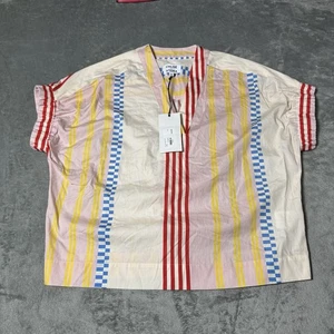 Chloe Stora Paris Neu mit Etikett mehrfarbig gestreift Atlanta Bluse Größe 38 Übergröße 245 $ - Bild 1 von 8