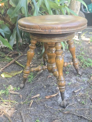 Great Oak Antique Victorian Era Wooden Piano Stool With Glass Ball & Claw Feet - Image 1 of 4