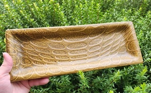 Hand Crafted Rectangular Ochre Pottery Tray Circles Signed By C. D. Hightower - Picture 1 of 11