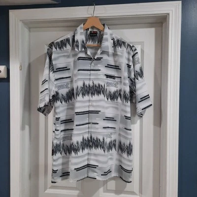 Vtg Y2K Southpole Shirt Mens Large Gray Camp Allover Print Button Up Loop Collar - Image 1 of 4