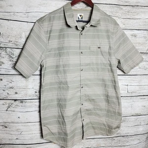Camisa Voyager Abotonada Beige Manga Corta Cuello Rayas Elástica Talla XL - Imagen 1 de 6