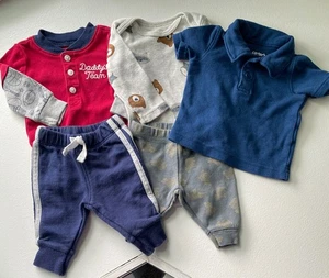 CARTER'S Newborn Outfits Set/5 - Daddy's Team 2-pc, Fox/Bear 2-pc & Polo - Picture 1 of 4