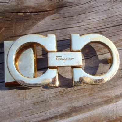 Vintage Pre Owned FERRAGAMO Made In Italy Signed Brass BELT BUCKLE Only VGUC NR - Image 1 of 4
