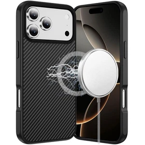 For iPhone 17 PRO Case Carbon Fiber Print Hidden Magnetic Circle +Tempered Glass - Picture 1 of 12