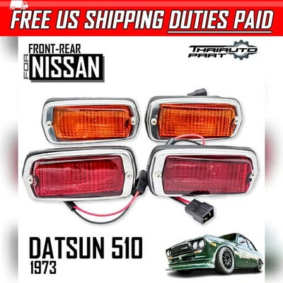 For Nissan 510 120Y Fairlady 240 260 280Z 73-78 Side Marker Lamp Red Amber 4 PCs - Image 1 of 4