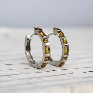 100% Natural Citrine Sterling Silver Earring ClassyHoop Birthstone Earrings - Picture 1 of 7