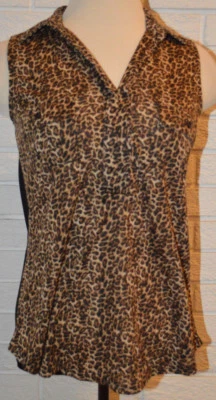 Top polo sin mangas con estampado de leopardo marrón y negro Rue 21 para mujer talla S, M, L Foto 1 de 3