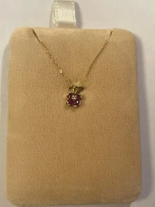 1970's - Tiny Ruby Flower with Diamond Center necklace - New from old stock. - Picture 1 of 6