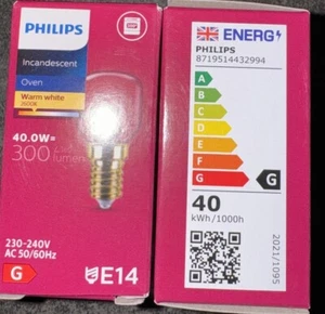 1 x 40w PHILIPS Branded Oven Lamps / Cooker Light Bulbs 240v SES E14 300 Degree - Picture 1 of 1