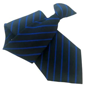 Black Clip On Tie with Slim Royal Blue Stripe Clipper Snapper Tie - Picture 1 of 1