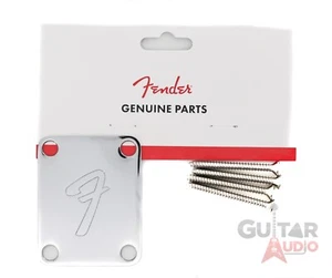 Genuine Fender '70s F Logo Strat/Tele 4-Bolt CHROME Guitar Neck Plate w/Screws - Picture 1 of 1