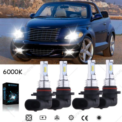 适用于克莱斯勒 PT Cruiser 2006 - 2010 组合 9005+ 9006 LED 车头灯灯泡 6000K 4x — 第 1/4 张图片