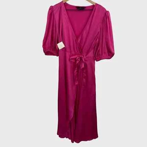 Abbey Glass Fuchsia Pink Tie Waist Wrap Dress NWT Large - Picture 1 of 7