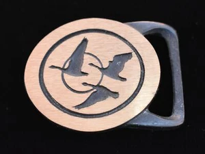 Tech Ether Guild "Migration" Geese Ducks Solid Brass Vintage Hippie Belt Buckle - Picture 1 of 3