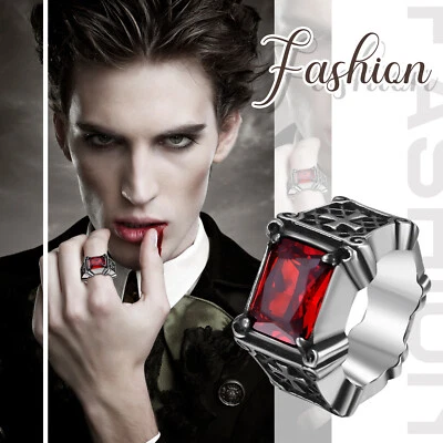 Men's Retro Gothic Onyx Stone Pinky Band Stainless Steel Cross Signet Ring #7-13 - Image 1 of 4