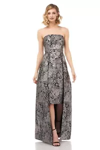 Kay Unger Paloma Gown Dress Size 6 8 Silver Jacquard Strapless Evening Formal - Picture 1 of 3