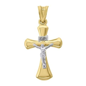 10kt Two-Tone Gold Unisex Inri Crucifix Cross Religious Charm Pendant - Picture 1 of 1
