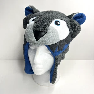 BABY GAP Kids Size M/L Gray Wolf Hat Ear Flaps Blue Fleece Lined Beanie Cap - Picture 1 of 9