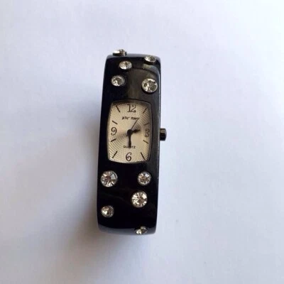 Betsy Johnson Black Bangle Watch with silver rhinestone - Image 1 of 4