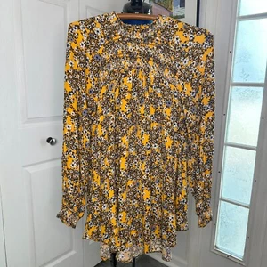 Free People gelbe Blumen im Haar Langarm Bohemian Floral Tunika Gr. S - Bild 1 von 8