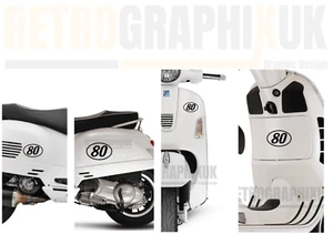 Vespa GTS Racing Numbers Vespa x4 Stickers Decals Leg Shield Tool Box Sidepanels - Picture 1 of 10