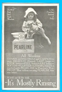 1906 PEARLINE cleaning soap for woolens antique PRINT AD little girl cleaning - Picture 1 of 3